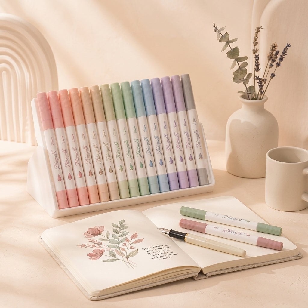 Ztiixyolb™ Quiet Garden Morandi Watercolor Markers – Muted Tone Art Marker Set for Illustration, Journaling, Coloring, Lettering & Botanical Drawing