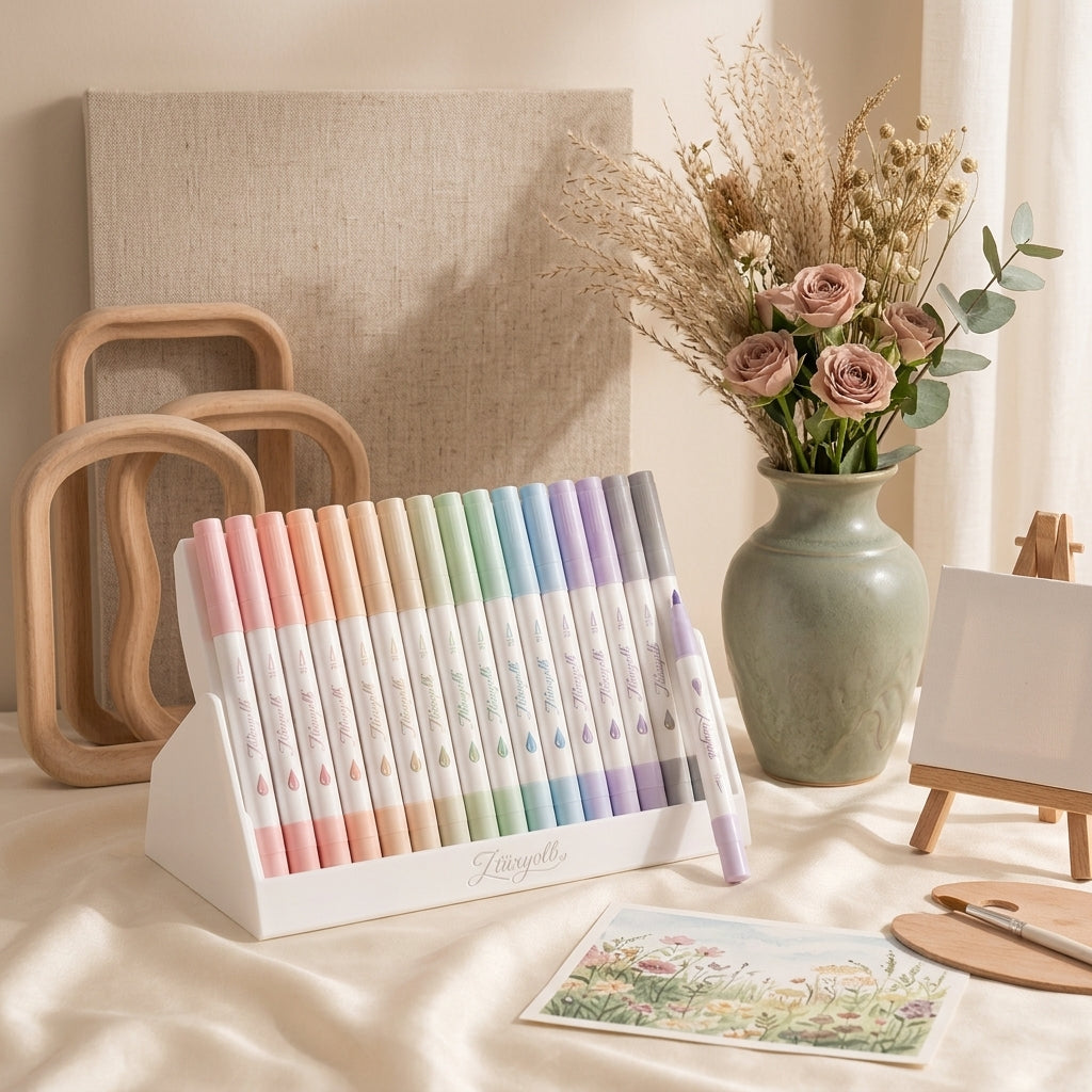 Ztiixyolb™ Quiet Garden Morandi Watercolor Markers – Muted Tone Art Marker Set for Illustration, Journaling, Coloring, Lettering & Botanical Drawing