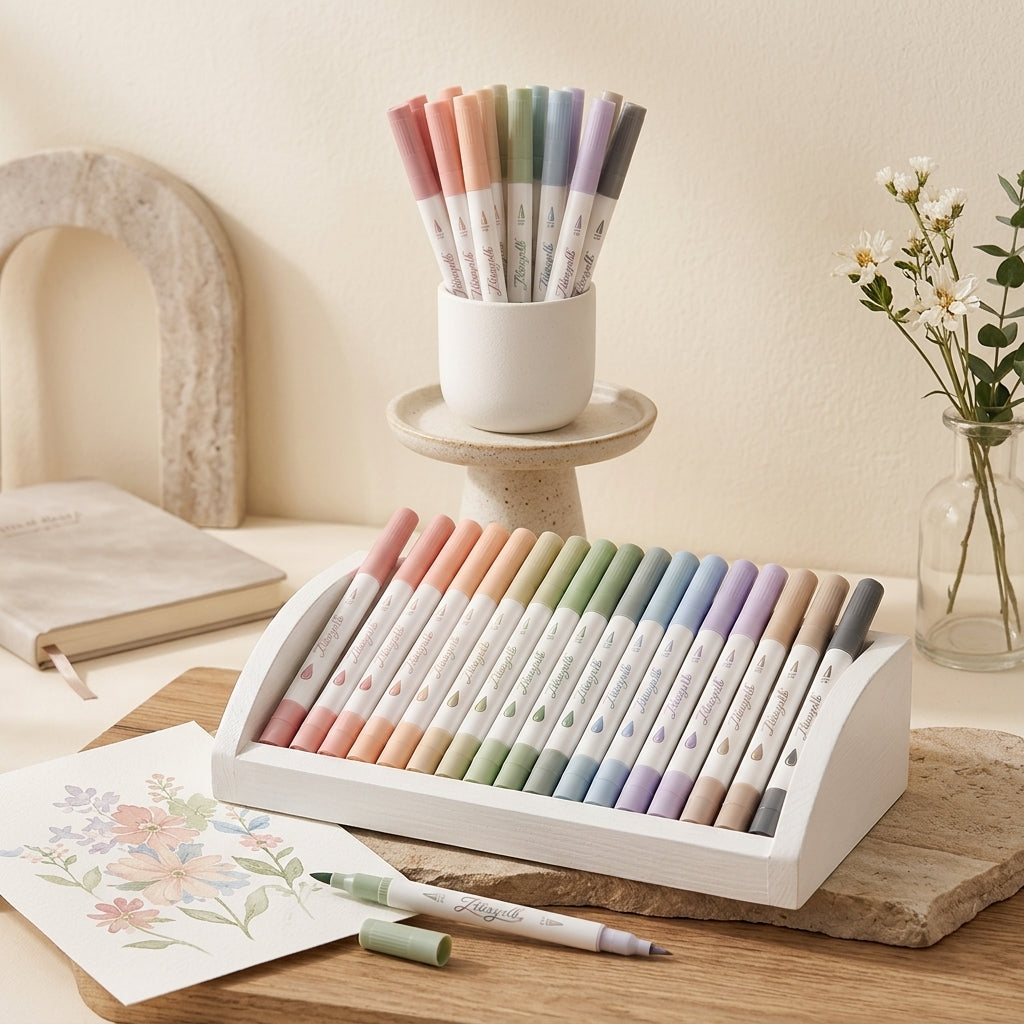 Ztiixyolb™ Quiet Garden Morandi Watercolor Markers – Muted Tone Art Marker Set for Illustration, Journaling, Coloring, Lettering & Botanical Drawing