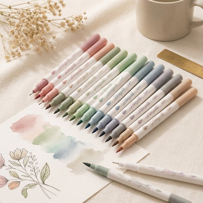 Ztiixyolb™ Quiet Garden Morandi Watercolor Markers – Muted Tone Art Marker Set for Illustration, Journaling, Coloring, Lettering & Botanical Drawing