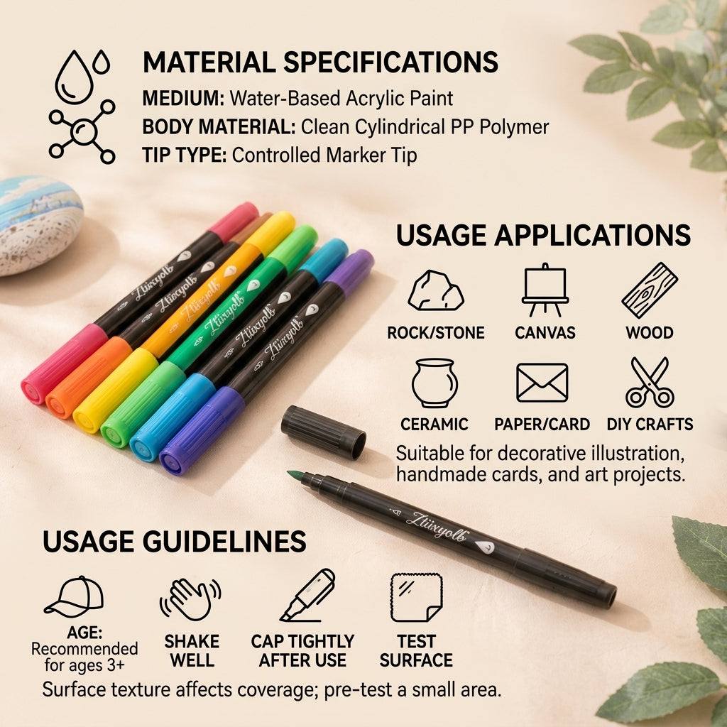 Ztiixyolb™ Acrylic Paint Markers – Vibrant Acrylic Art Pens for Rock Painting, Wood, Canvas, Ceramic, Paper & DIY Crafts