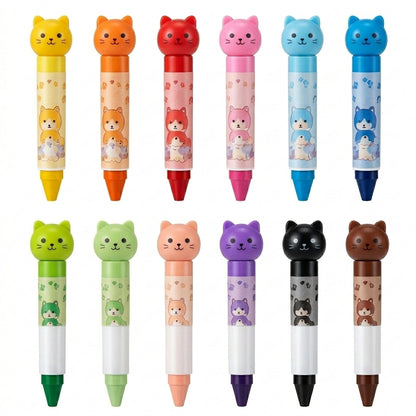 Ztiixyolb™ Cozy Cat Capped Crayons – Individually Wrapped Wax Crayon Set, Cute Cat Cap Coloring Supplies for Drawing, Crafts & Creative Projects