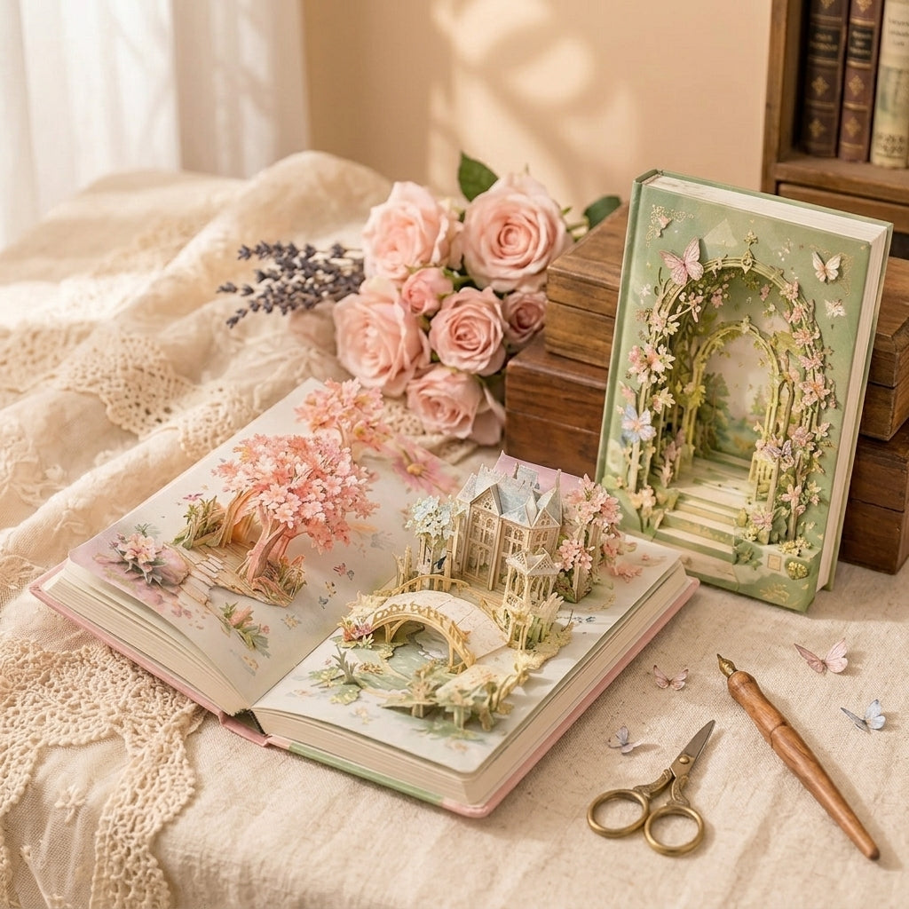 Ztiixyolb™ Paper Garden Pop-Up Journal – Dimensional Interior Scrapbook Notebook with Layered Paper Scenes for Memory Keeping, Creative Journaling & Keepsakes