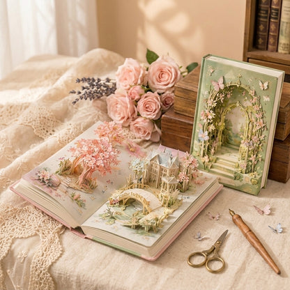 Ztiixyolb™ Paper Garden Pop-Up Journal – Dimensional Interior Scrapbook Notebook with Layered Paper Scenes for Memory Keeping, Creative Journaling & Keepsakes