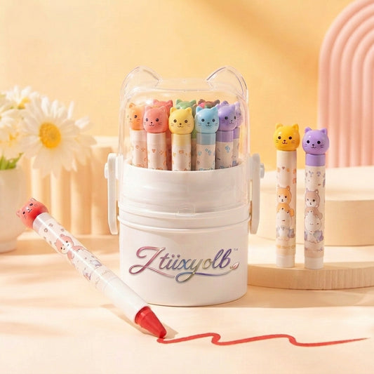 Ztiixyolb™ Cozy Cat Capped Crayons – Individually Wrapped Wax Crayon Set, Cute Cat Cap Coloring Supplies for Drawing, Crafts & Creative Projects