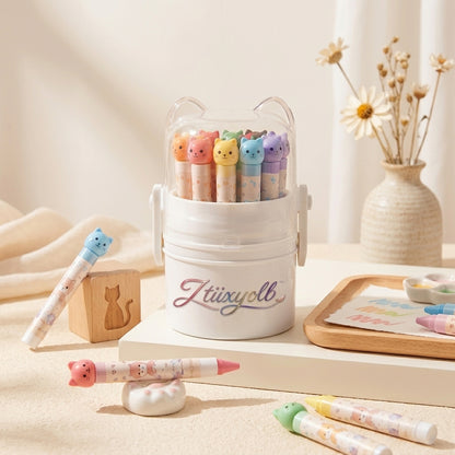 Ztiixyolb™ Cozy Cat Capped Crayons – Individually Wrapped Wax Crayon Set, Cute Cat Cap Coloring Supplies for Drawing, Crafts & Creative Projects