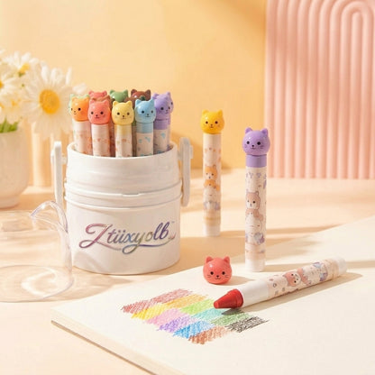 Ztiixyolb™ Cozy Cat Capped Crayons – Individually Wrapped Wax Crayon Set, Cute Cat Cap Coloring Supplies for Drawing, Crafts & Creative Projects