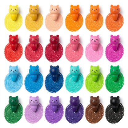 Ztiixyolb™ Cozy Cat Capped Crayons – Individually Wrapped Wax Crayon Set, Cute Cat Cap Coloring Supplies for Drawing, Crafts & Creative Projects