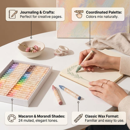 Ztiixyolb™ Soft Atelier Pastel Crayons – Muted Macaron & Morandi Wax Crayon Set for Drawing, Coloring, Journaling & Paper Crafts