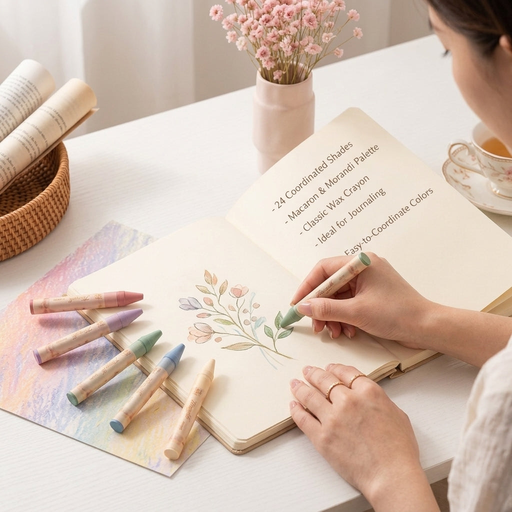 Ztiixyolb™ Soft Atelier Pastel Crayons – Muted Macaron & Morandi Wax Crayon Set for Drawing, Coloring, Journaling & Paper Crafts