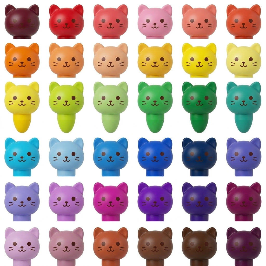 Ztiixyolb™ Cozy Cat Capped Crayons – Individually Wrapped Wax Crayon Set, Cute Cat Cap Coloring Supplies for Drawing, Crafts & Creative Projects