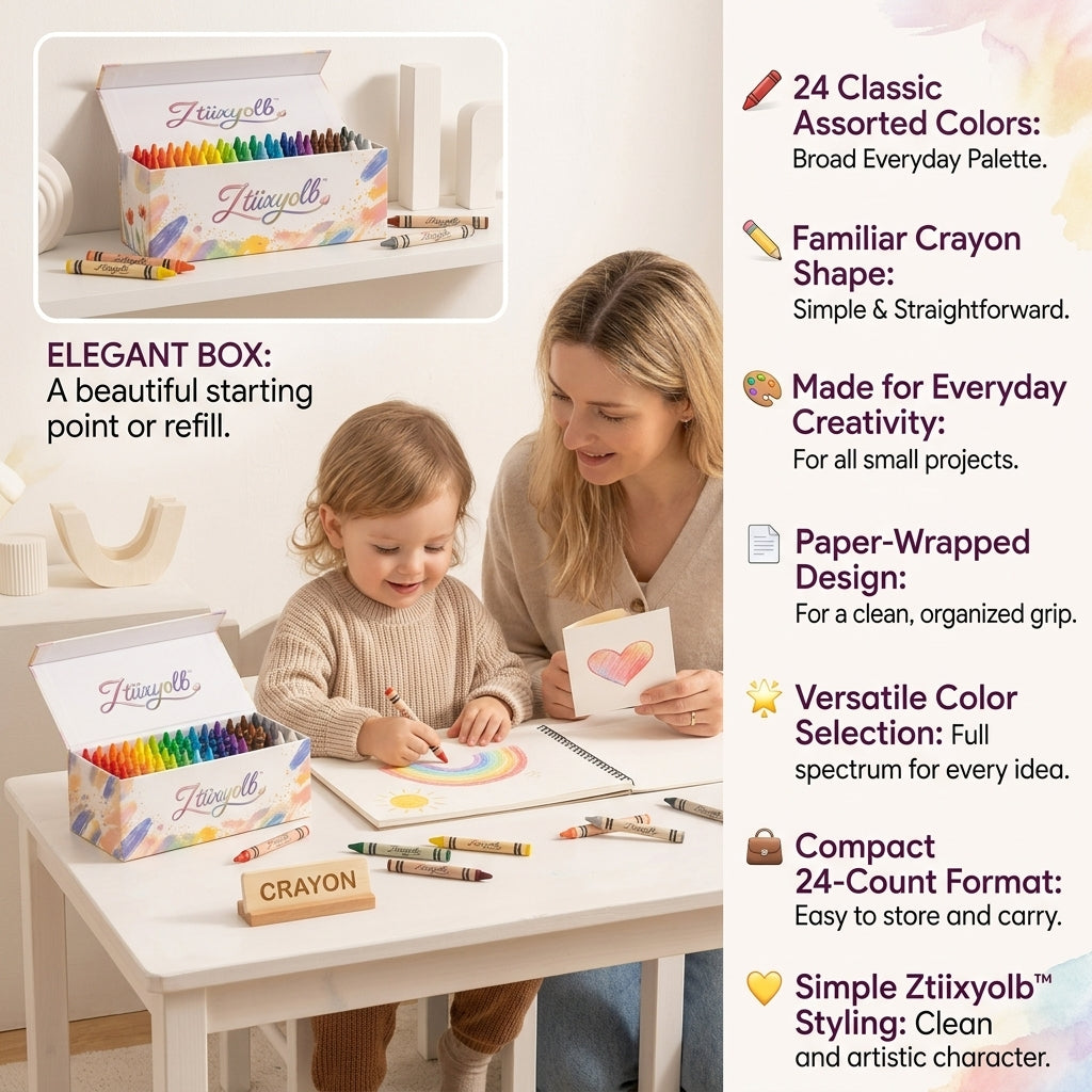 Ztiixyolb™ Everyday Color Crayons – Classic Assorted Wax Crayons for Coloring Books, Drawing, School Art, Crafts & Creative Projects