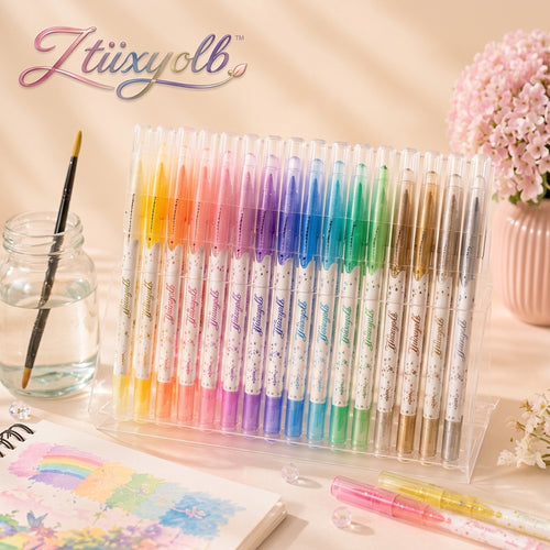 Ztiixyolb™ Watercolor Markers – Fluorescent & Metallic Shimmer Art Marker Set for Drawing, Lettering, Journaling & Creative Paper Crafts