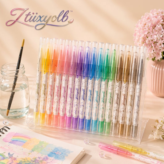 Ztiixyolb™ Watercolor Markers – Fluorescent & Metallic Shimmer Art Marker Set for Drawing, Lettering, Journaling & Creative Paper Crafts