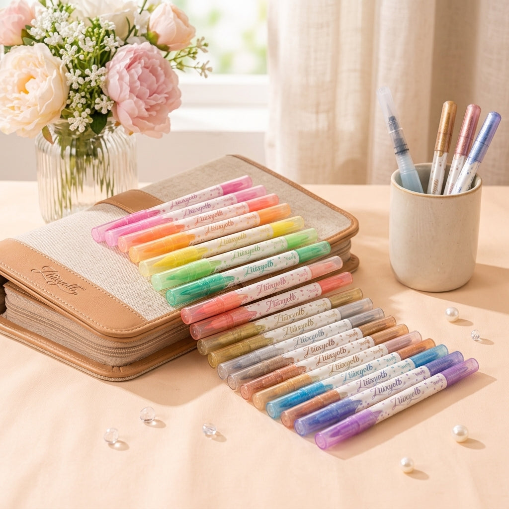 Ztiixyolb™ Watercolor Markers – Fluorescent & Metallic Shimmer Art Marker Set for Drawing, Lettering, Journaling & Creative Paper Crafts
