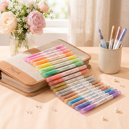 Ztiixyolb™ Watercolor Markers – Fluorescent & Metallic Shimmer Art Marker Set for Drawing, Lettering, Journaling & Creative Paper Crafts