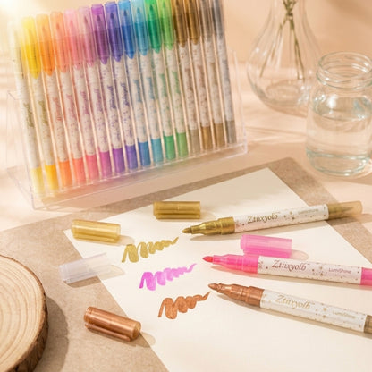 Ztiixyolb™ Watercolor Markers – Fluorescent & Metallic Shimmer Art Marker Set for Drawing, Lettering, Journaling & Creative Paper Crafts